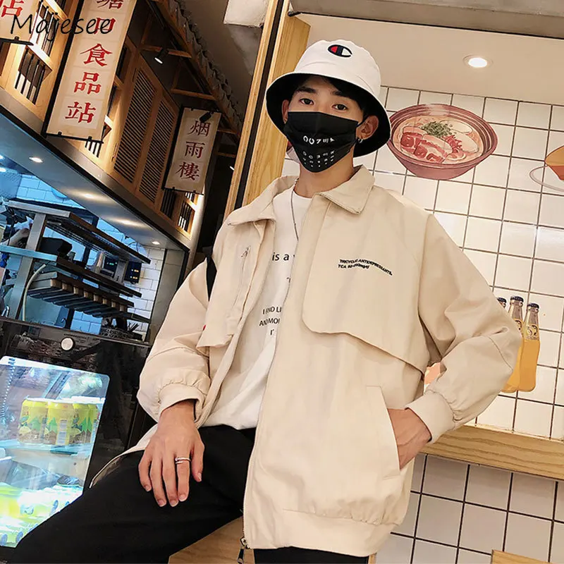 Men Jackets Zipper Letter Printed Turn-down Collar Oversize Simple All-match Korean Style Leisure Coat Chic Retro Streetwear New Men Jackets Zipper Letter Printed Turn-down Collar Oversize Simple All-match Korean Style Leisure Coat Chic Retro Streetwear New