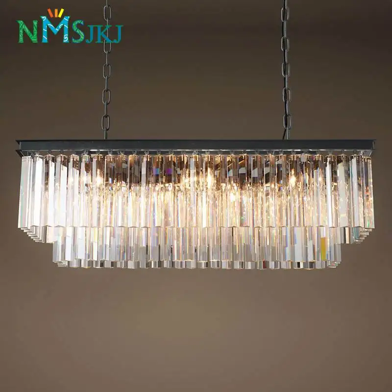 

Modern Rectangle Pendant Lights Crystal Hanging Lustre de cristal Lamp Dining room foyer Pendant Lighting 100% Guarantee