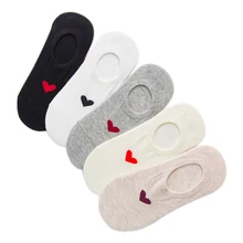 Leisure Minimalist Shallow Mouth Solid Color Short Sock Love Pattern Breathable Comfortable Women Cotton Nonslip Short Sock