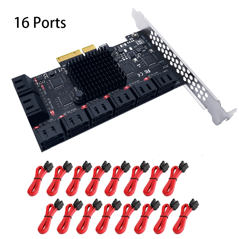 Pcie Sata Card 16 Ports 6gb Sata 3 0 Pcie Card Pcie To Sata Controller Expansion Card X4 Pci Slots Support 16 Sata 3 0 Devices Add On Cards Aliexpress