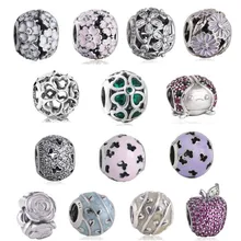 Весенняя коллекция, хорошее ювелирное изделие, цветок, амулеты, 925 пробы, серебро, ювелирное изделие, лаванда, эмаль, Шарм для женщин, подходит для браслетов из бисера, сделай сам