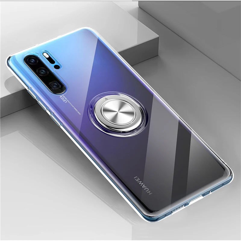 Transparenter Case For Huawei P20 P30 Mate 20 30 Pro Lite X Nova 4e Honor V20 Kickstand With Finger Ring Adsorption Plain | Мобильные