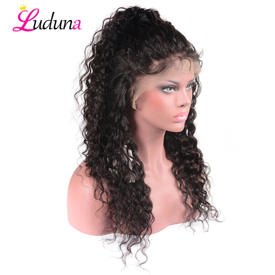 Luduna кружевные передние человеческие волосы парики предварительно выщипанные воды волна человеческие волосы парики с детскими волосами перуанские 13*4 шнурка передний парик Remy