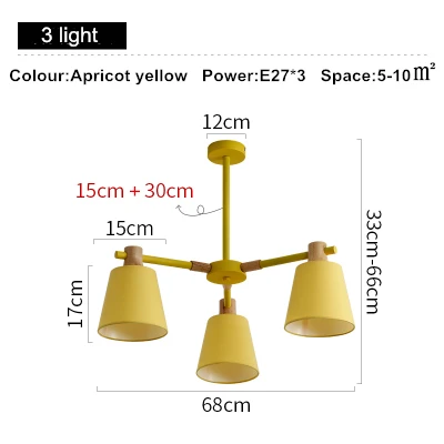 Нордическая E27 люстра, современная деревянная люстра для дома, столовой, гостиной, Подвесная лампа, железные художественные светильники - Цвет абажура: Apricot yellow 3 lig