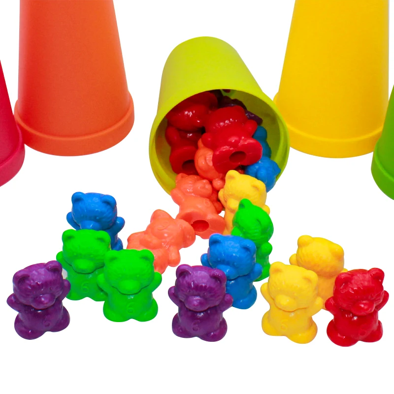 1 набор, счетные медведи, штабелирование чашек, Монтессори, радужная игра, сортировка цветов, игрушки для малышей, детские наклейки