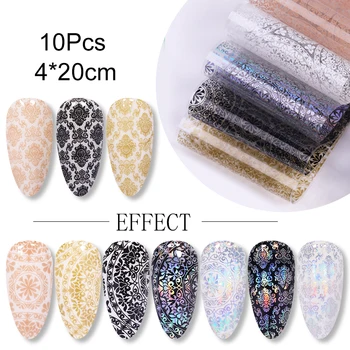 

10 Pcs Laser Pattern Nail Foil Stickers Black And White Pattern Nail Stickers With Laser Effect DIY Nail Art Decoration