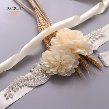 

TOPQUEEN Ivory Wedding Belt Flower Sash Belt Flower Maternity Sash Floral Belt Sash Ivory Satin Sash Belt Pearl Belt S251