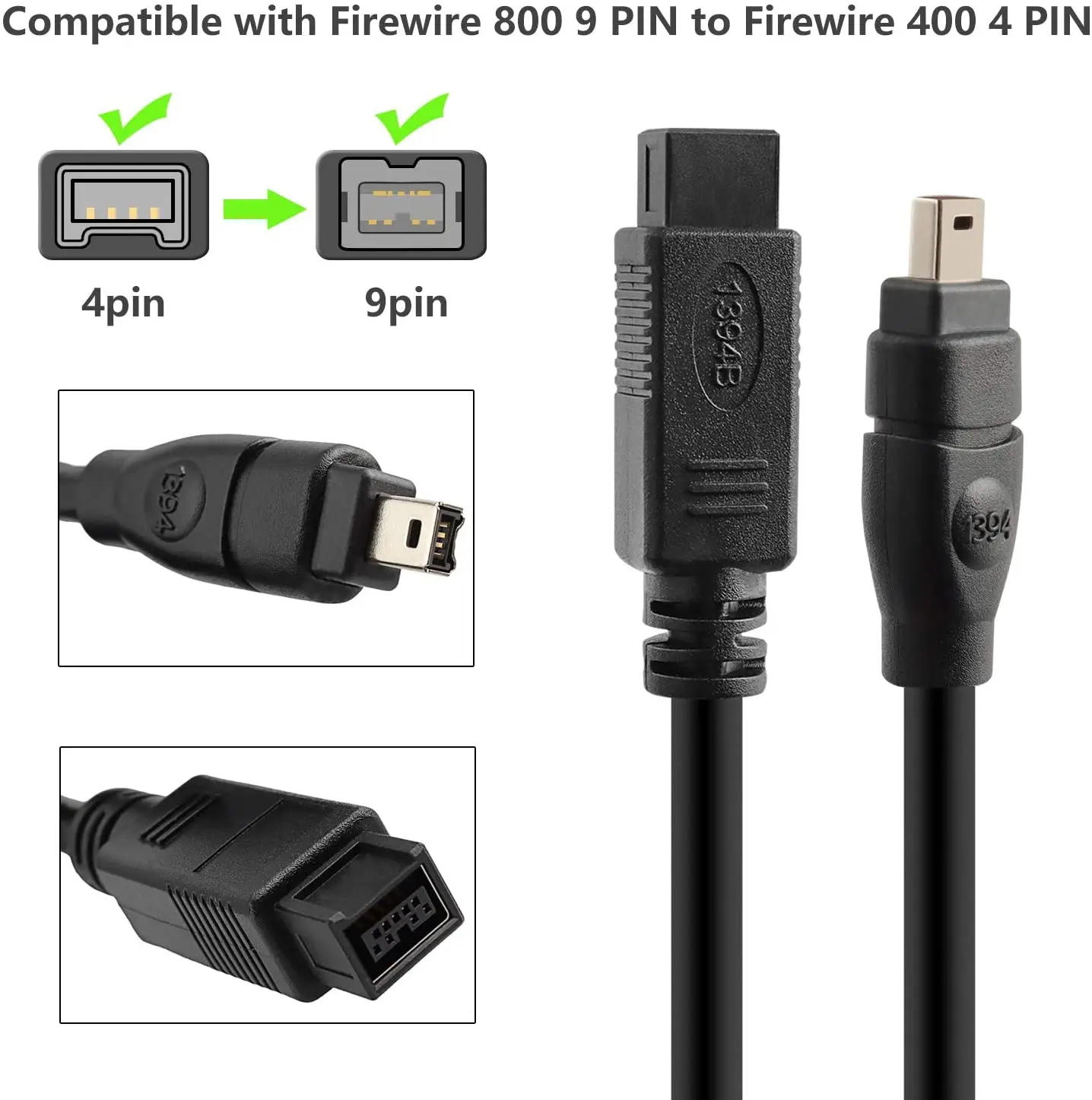 NUOLIANXIN Cable FireWire 1394, a 4 pines, IEEE 800/400, 6 pies| Cable de cámara| -