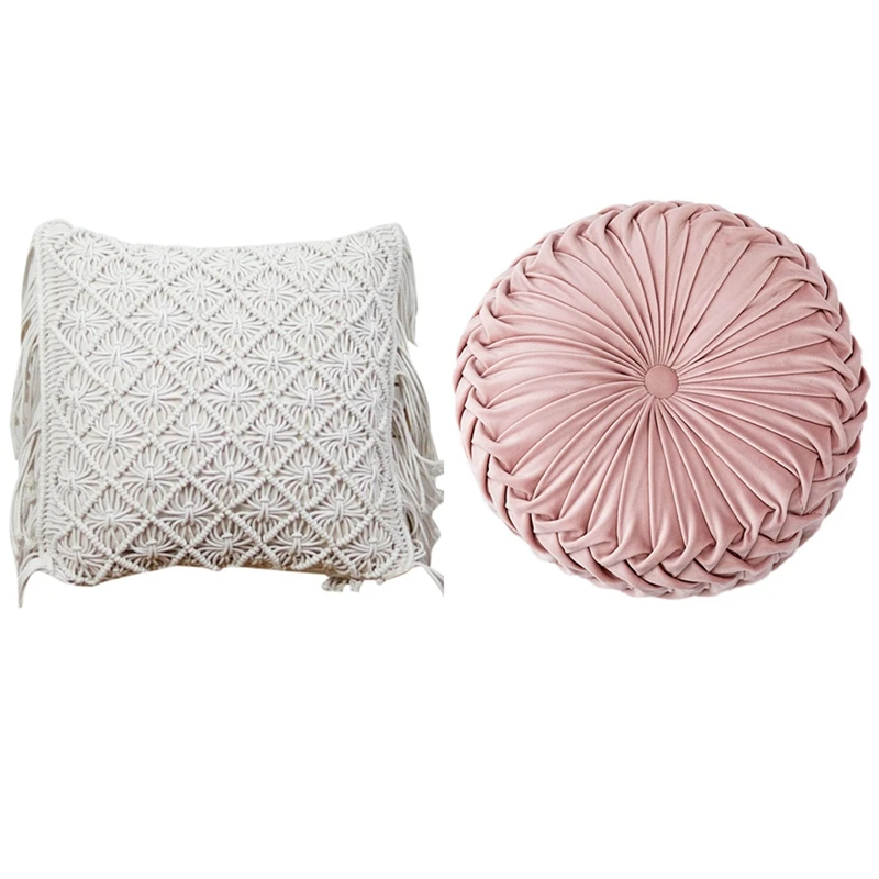 Cotton Linen Macrame Hand-Woven Thread Pillow Covers Geometry 45X45cm & Round Seat Cushion Back As Sofa | Дом и сад
