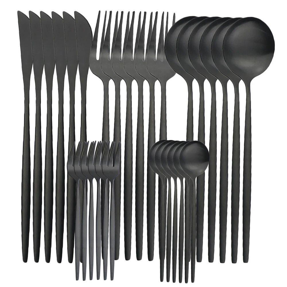 Colorful Cutlery Set Dinnerware Set Knife Fork Spoon Tableware Cake Fruit Fork Stainless Steel Flatware Kitchen 6/30P