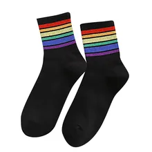 2 пары для влюбленных; яркие радужные хлопковые полосатые носки; дезодорант; впитывающий пот; Теплые повседневные спортивные носки для офиса; сезон осень-зима; Новинка