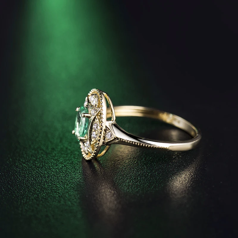 LOVERJEWELRY, Твердое 14 к желтое золото, натуральный изумруд, женские кольца, инкрустация бриллиантами, для помолвки, вечерние, рождественский подарок, хорошее ювелирное изделие
