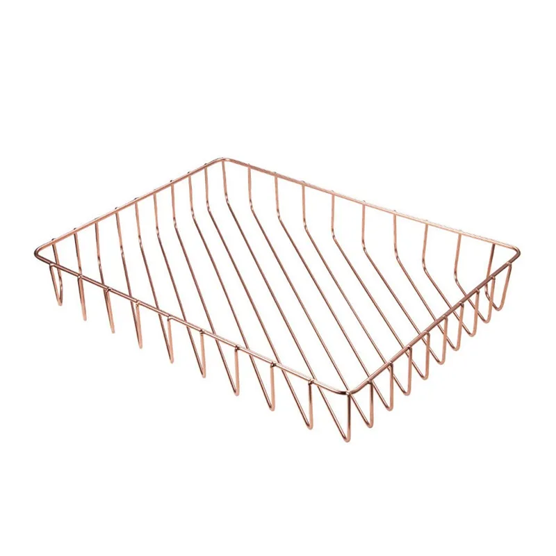 Storage Basket Rose Gold Fruit Basket Iron A4 Basket Elegant Luxury Desk Storage Organizer Decorative Basket