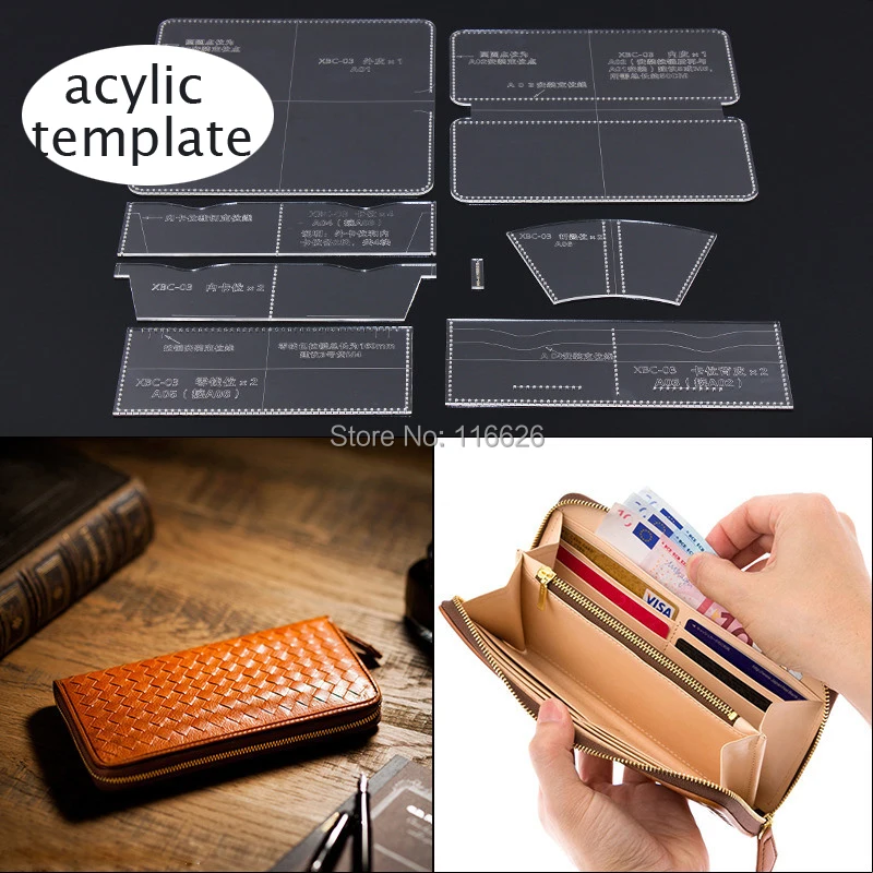 $15.11 DIY leather craft long folded wallet card holder acylic pattern stencil template