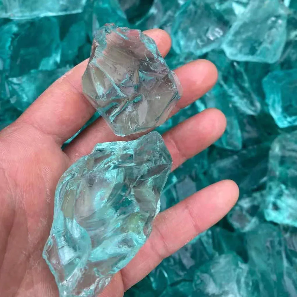 Clear Sea Blue Crystal Colored Glaze Tumbled Crushed Gemstones Glass Vase Filler Fish Tank Landscaping Home Decor Crafts