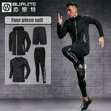 Фитнес костюм Мужская зимняя Быстросохнущий костюм из четырех частей обучения Бег костюм спортивные костюмы для мужчин для тренажерного зала
