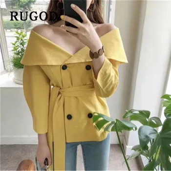 

2019 New Autumn Fashion Solid V-ncek Off-shoulder Tops Women Collect Waist Elegant Vintage Blouse Ladies Sexy Long Sleeve Cloth