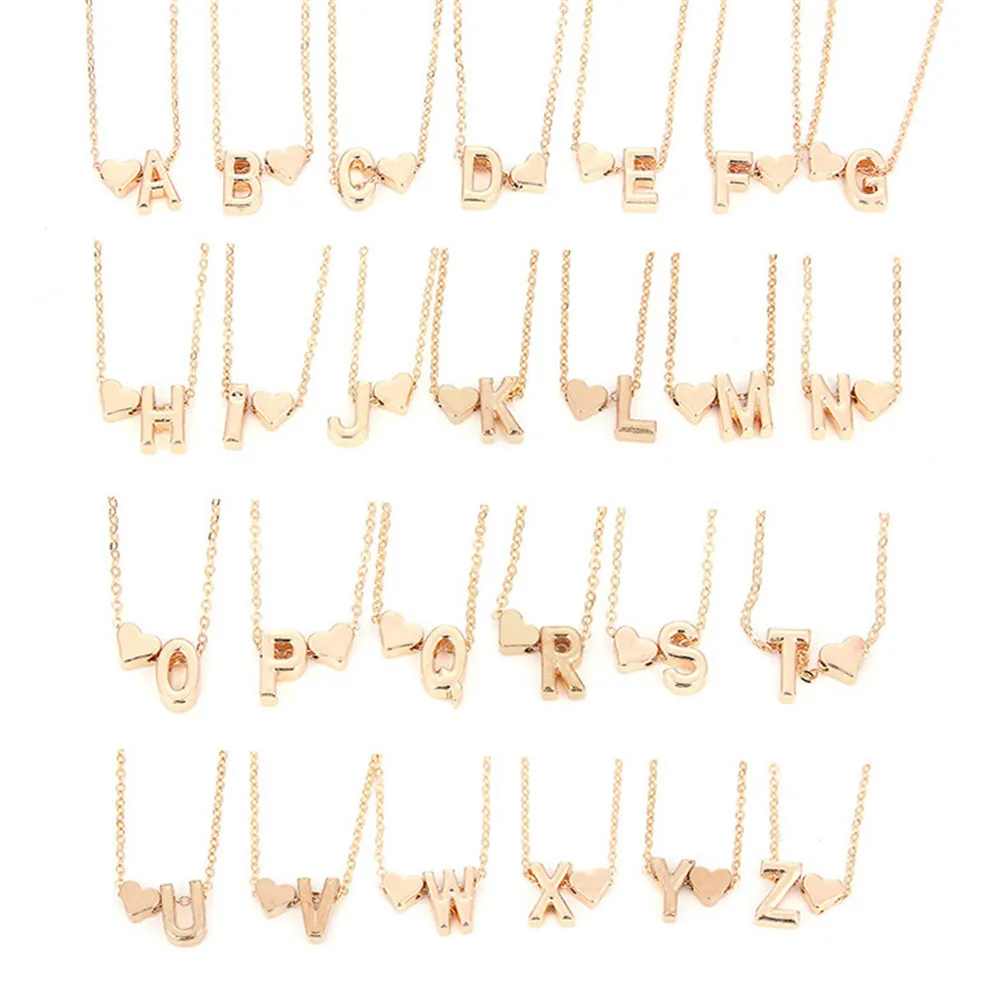 QIAMNI Dainty Tiny Heart 26 Initial Alphabet Pendant Necklace with A-Z Letter Name Choker Chain Necklace Birthday Lover Gift