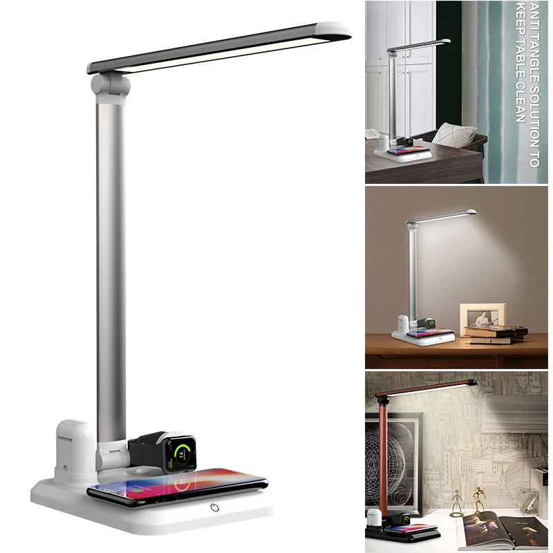 

Newly 4 In 1 LED Desk Lamp Fast Wireless Charger Adjustable Angle Charging Table Bedside Night Light XSD88