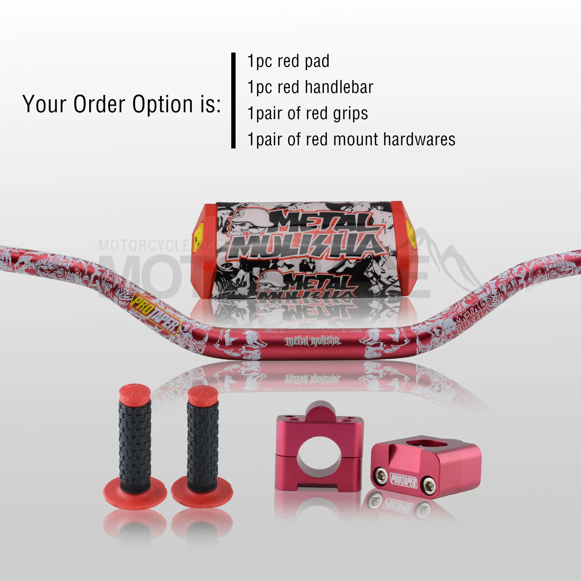 Red Full Kit Руль для Pro Taper Pack Bar 1-1/" Mulisha ручка бар колодки Захваты Pit Pro Гонки Грязь велосипед ямы мотоцикл с адаптер cnc - Цвет: Red Full Kit