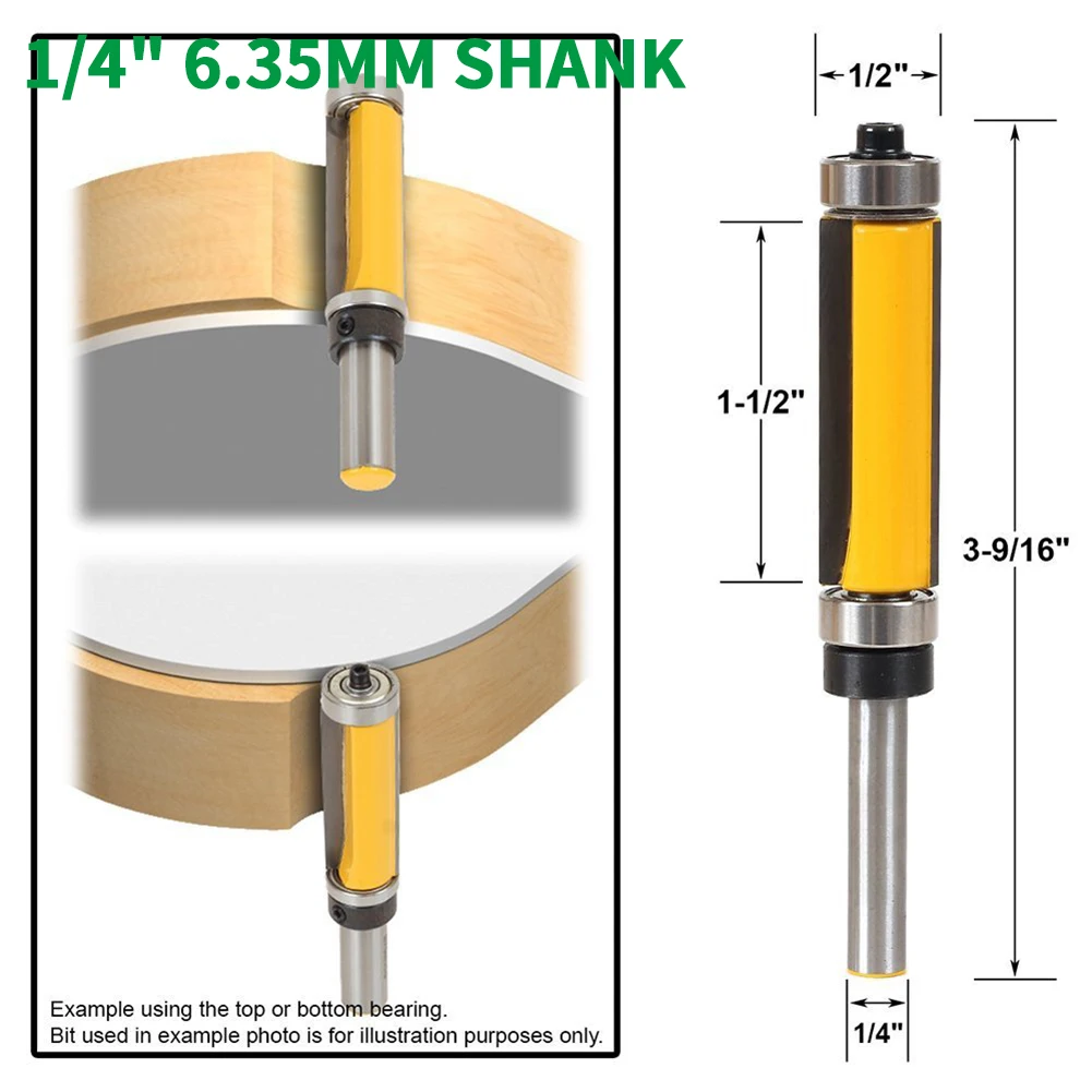 

1PC 1/4" 6.35MM Shank Milling Cutter Wood Carving 1/2" Extra Long Trim Pattern Top&Bottom Bearins Router Bit Woodworking Tenon