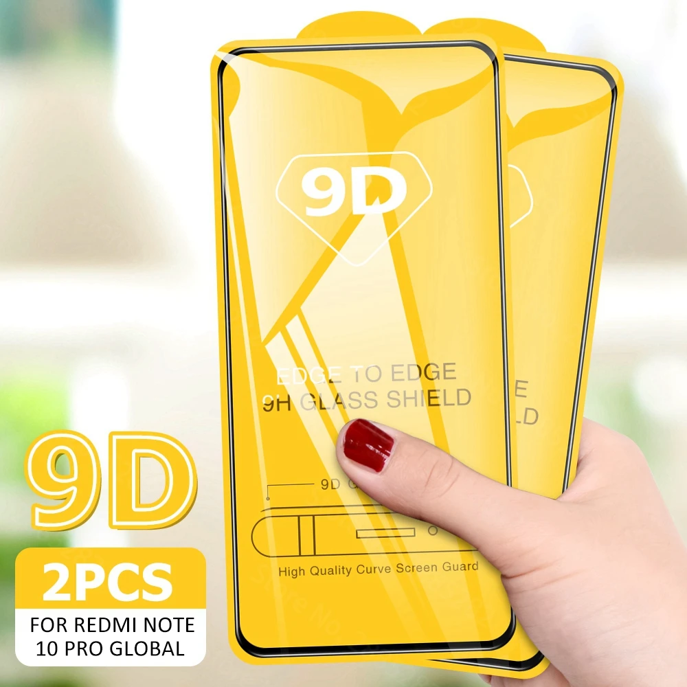 Закаленное стекло 9D для Xiaomi Redmi Note 10 Pro Max защитные пленки экрана 10S 9S 8T 9 8 7 6 5 2 шт. |