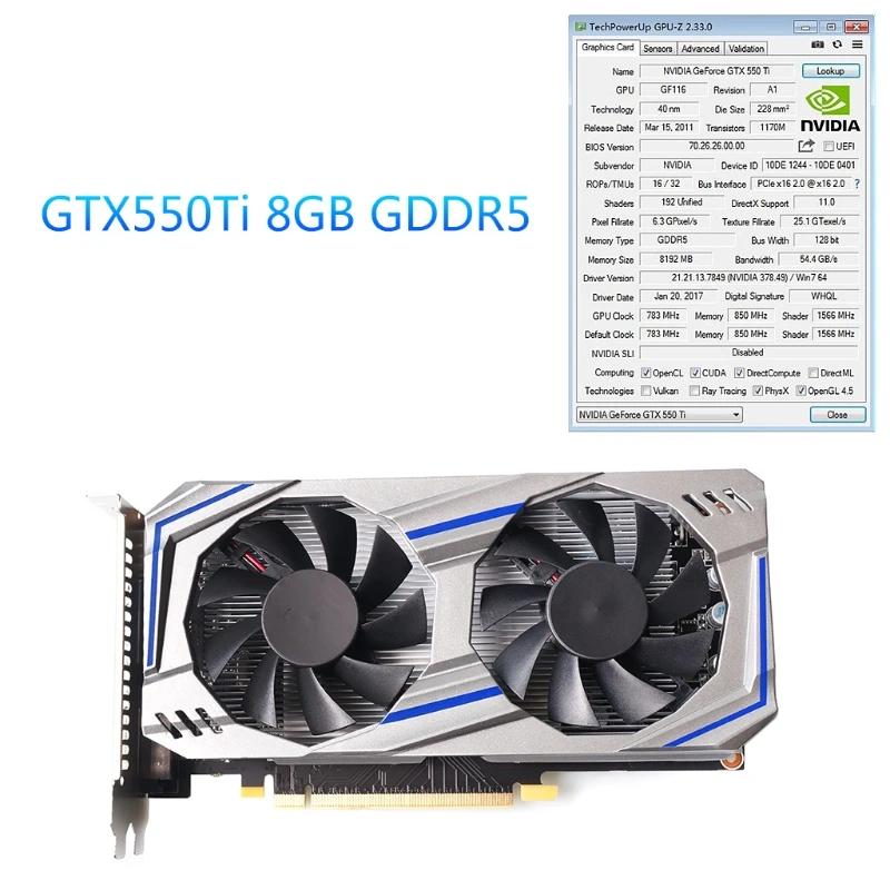 for NVIDIA GTX 550ti 8GB GDDR5 192 Bit PC Low-Noise and Ultra-high-Definition Desktop Gaming Discrete Video Card | Компьютеры и офис