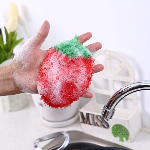 New Fruit Shaped Dish Scrubber Sponge Non-scratch Strawberry Home Kitchen  Tool Bowls Pan Washing Cleaning Cloth Scouring Tableware