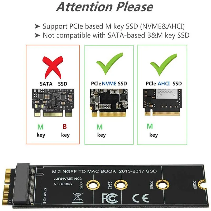 M.2 NVME SSD адаптер для MacBook Air Pro Retina 2013 2017 A1465 A1466 A1398 A1502 NVME/AHCI обновленный
