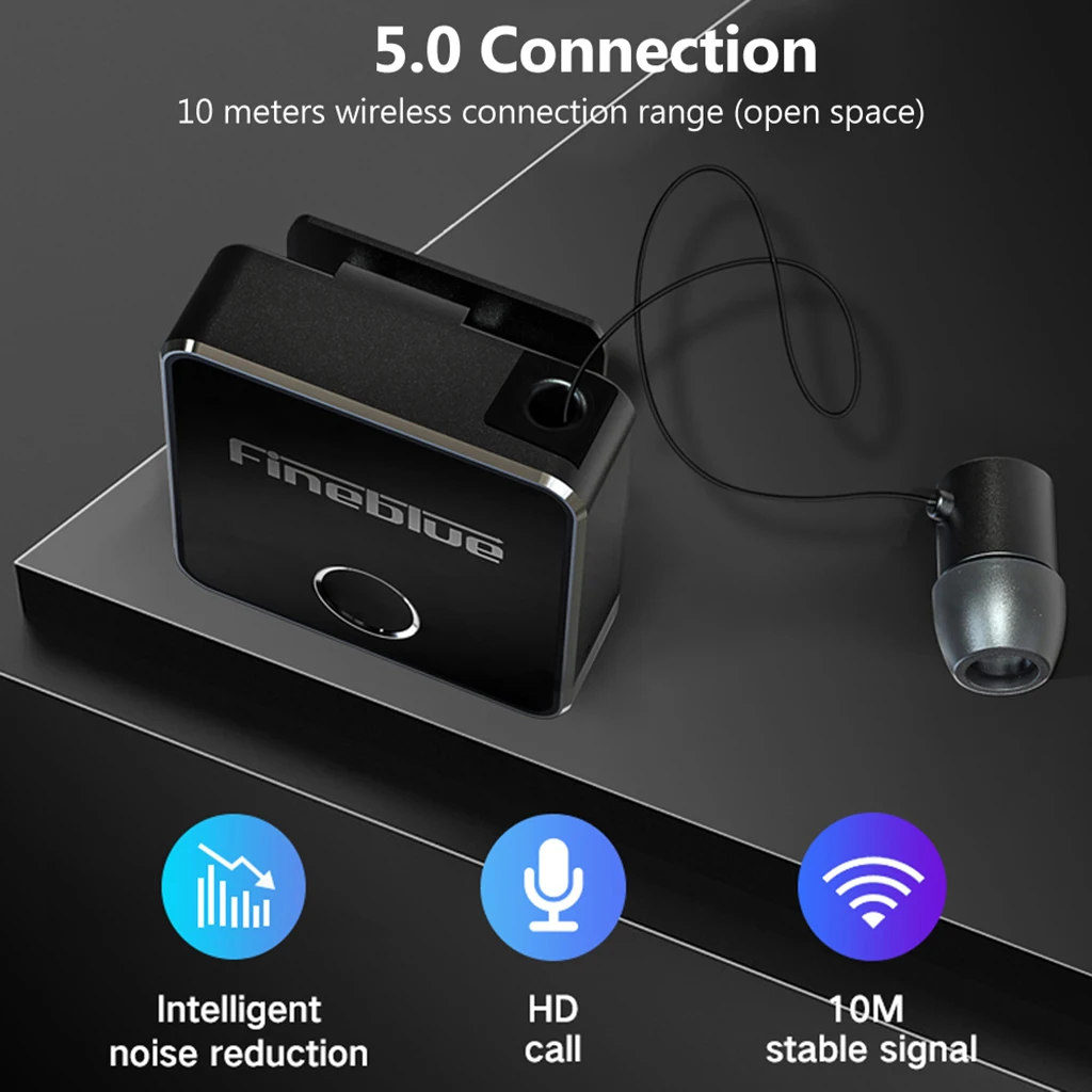 FineBlue F1 Wireless Bluetooth BT 5.0 Headset handsfree Earphone Headphone vibrating Alert Wear Clip Earphone for Smartphone