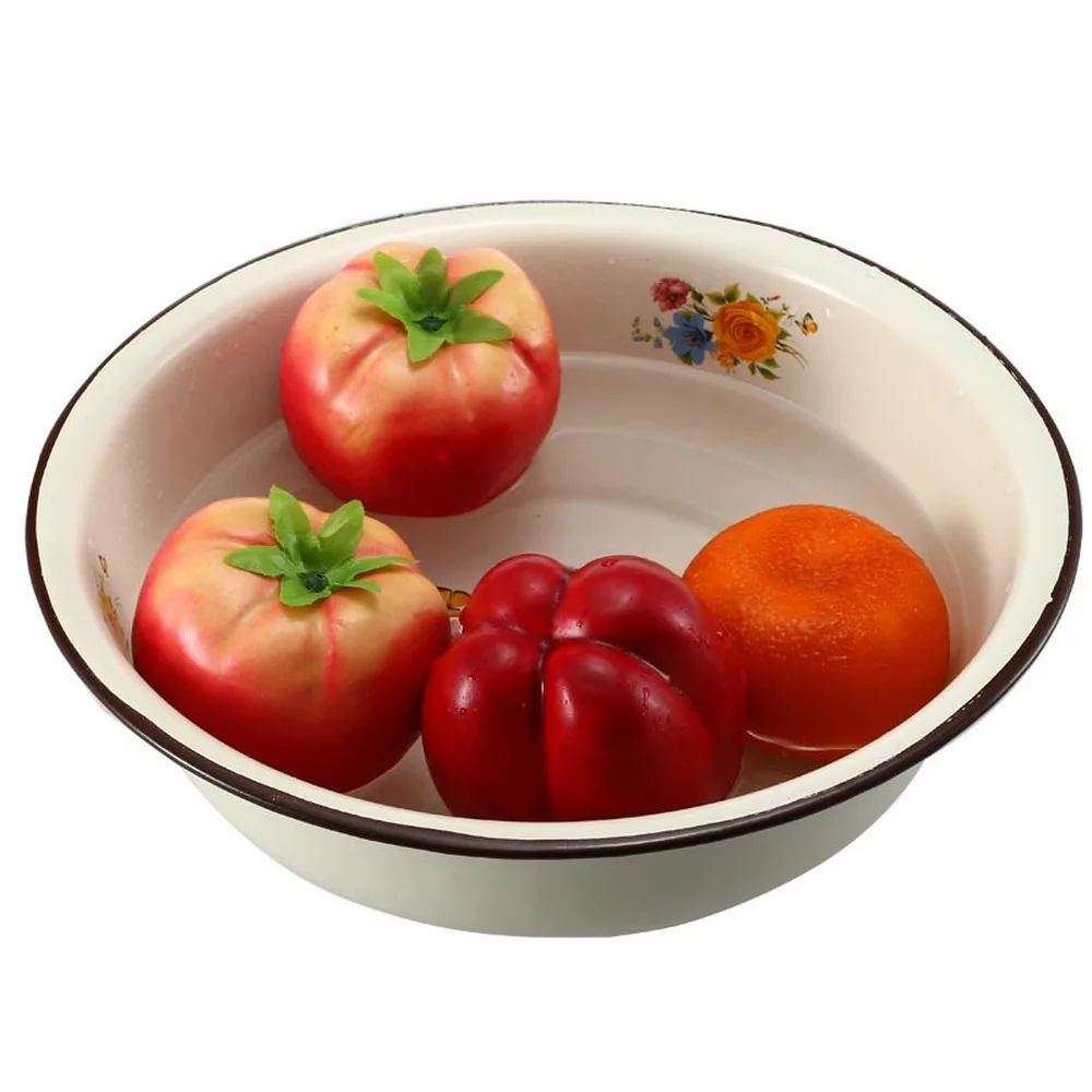 

18-32CM Enamel Basin Retro Enamel Bowl Thickening Soup Basin Color Porcelain Basin Washbasin Baby Rice Bowl Tableware Set