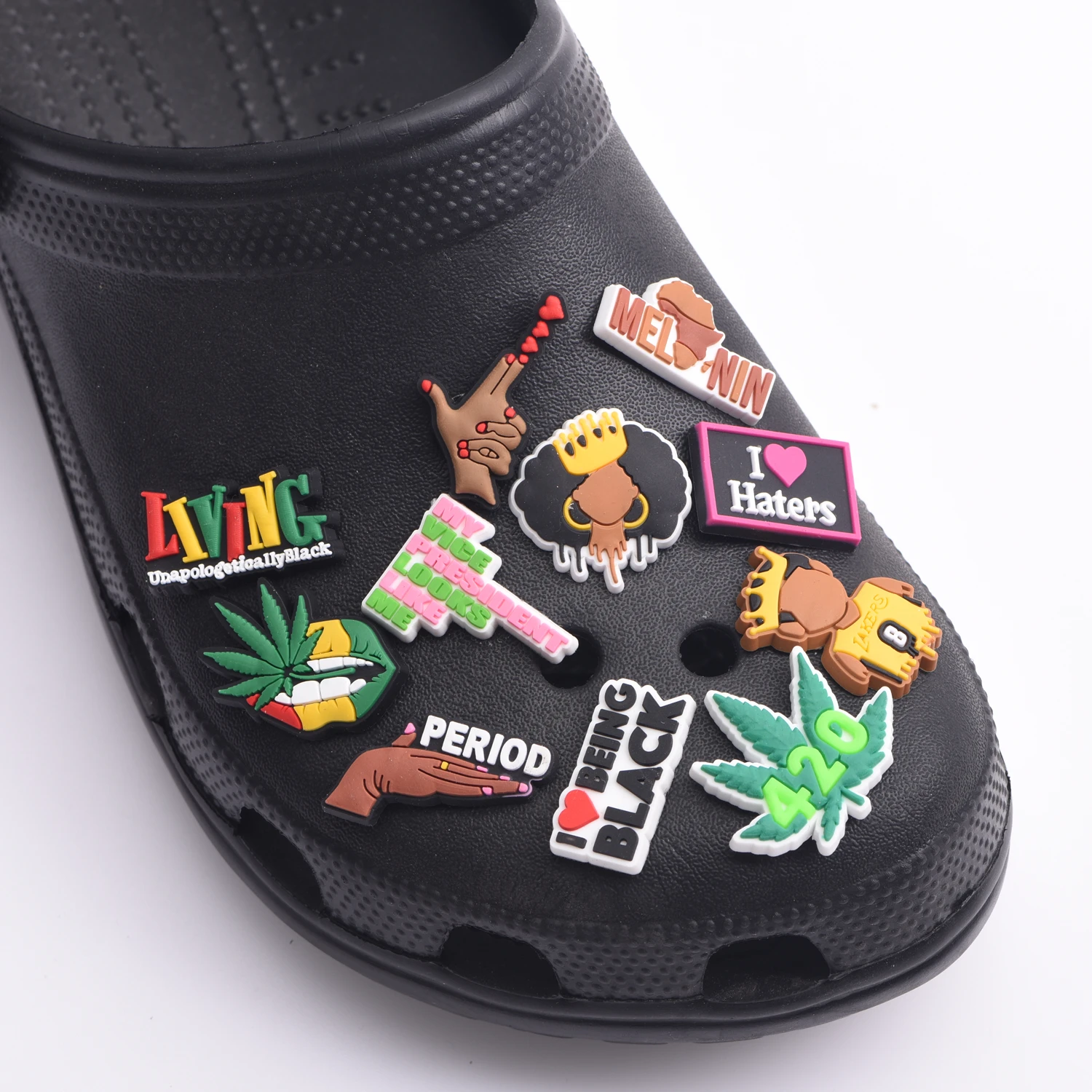 1 Pcs Black Girl Magic Croc Shoe Charms Accessories Decorations Clog Sandals PVC Black Lives Matter Charm Button BLM Girl Gift