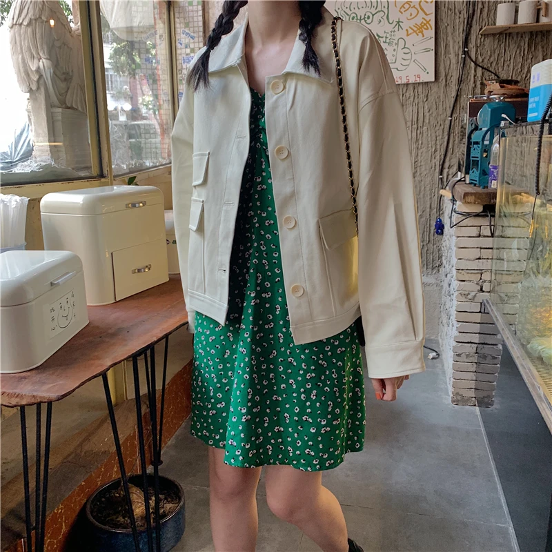 Корейский стиль шикарные студенческие свободные PU кожаные пальто весна осень женские короткие кожаные куртки с длинными рукавами карманы