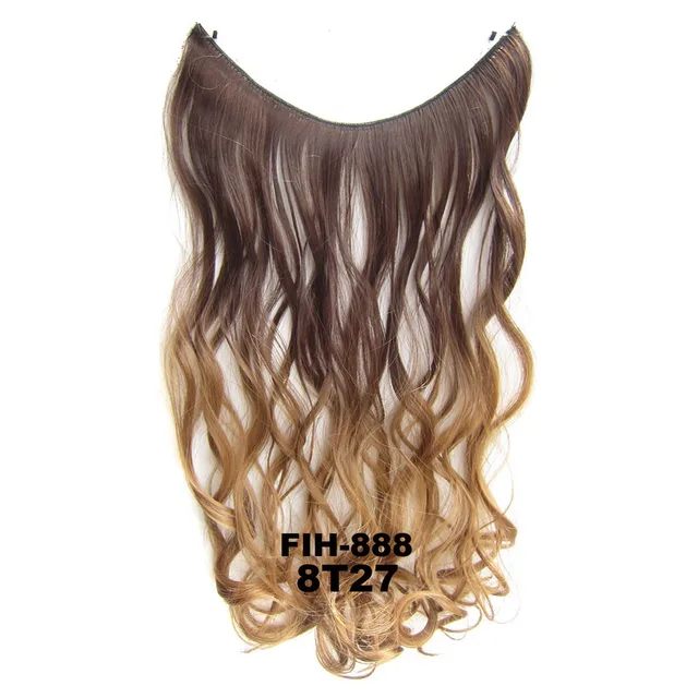 24inch 50grams 100grams Synthetic Hair Extension Gradual Color Brown Gray Blonde String Halo Hairpieces Extensions 50g-8T27-wavy
