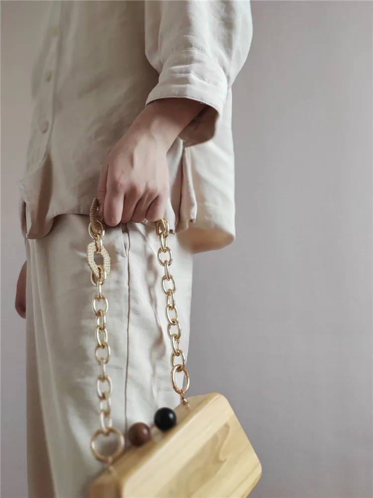 Модная акриловая цепочка с деревянным зажимом, сумки для женщин, Ретро стиль, бусины, деревянная коробка, сумка, дизайнерские сумки через плечо, вечерние клатчи