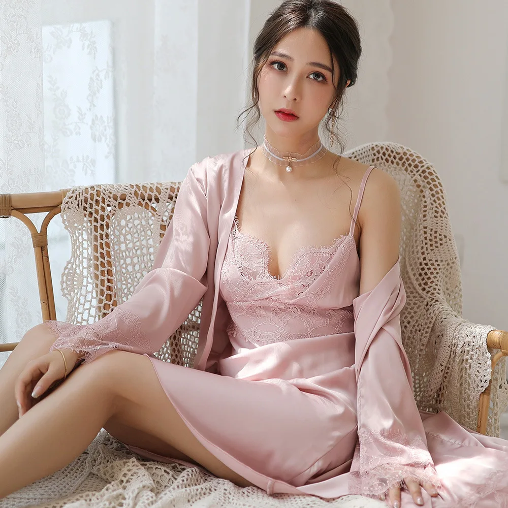 

Pajamas Women's Summer Thin Section-Viscose Slip Nightdress Nightgown Piece Satin Silk Homewear Set