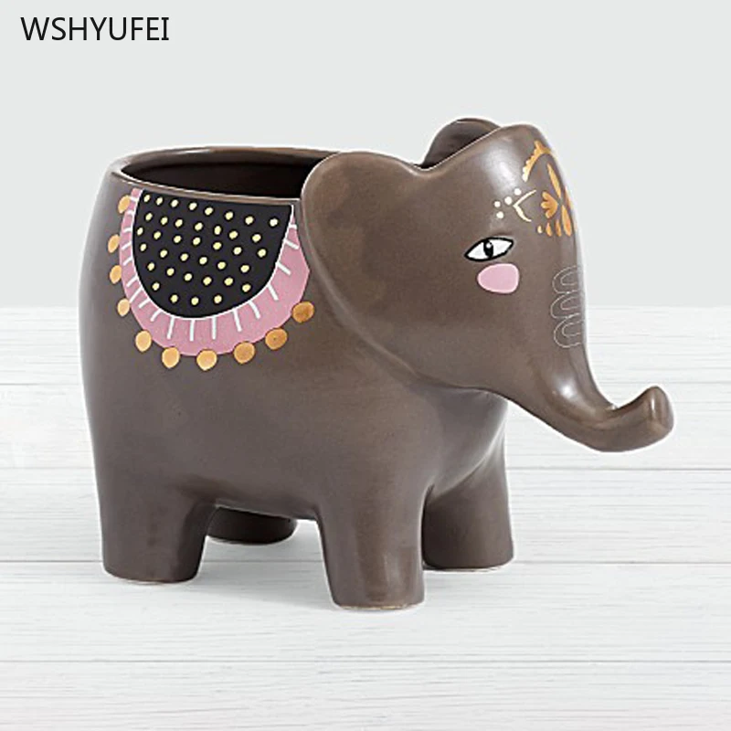 

1Pcs Matte gray animal elephant ceramic vase flower pot placed remote control and sundries home living room storage decoration