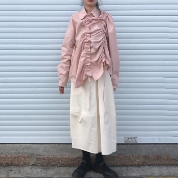 

Korean Style Fashion Women's Sets Spring New 2020 Drawstring Ladies Shirt Solid Color Elastic Waist Skirt Two Pieces Female