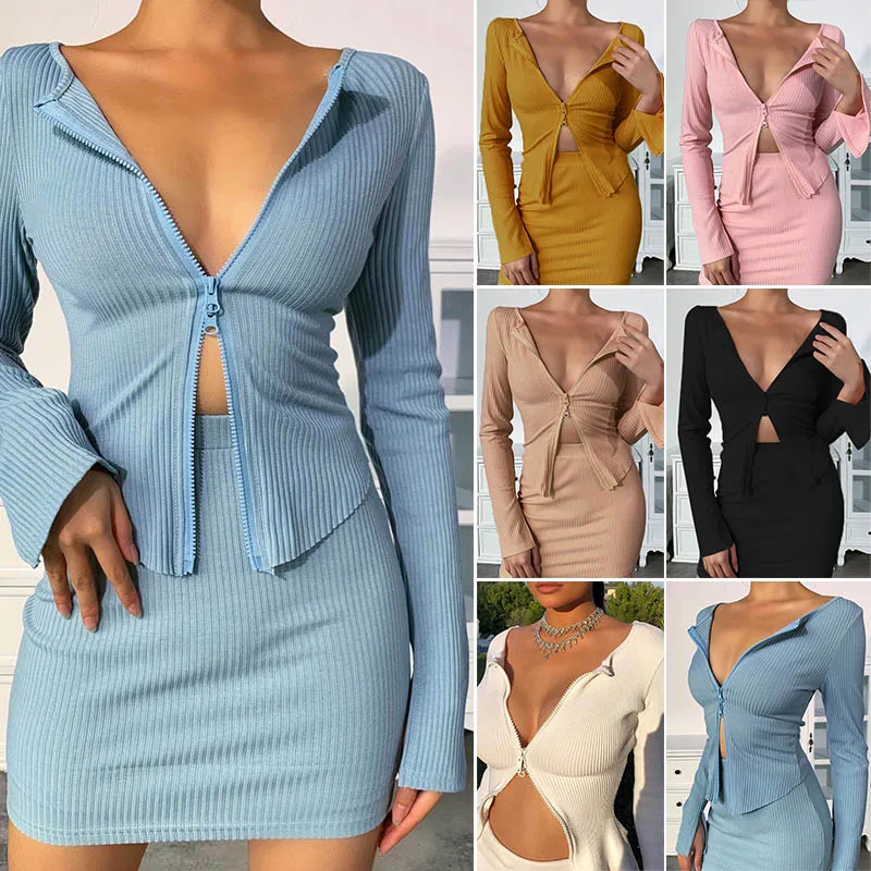 Womens Knit Basic Crop Tops V-Neck Cardigan Long Sleeve Office Ladies Wild Casual Zipper Sweater |