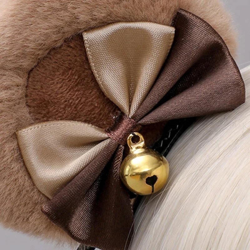 Handmade Faux Fur Round Bear Ears Hair Clip Sweet Double Bowknot Bell Plush Animal Hairpins Anime Lolita Kawaii Cosplay Barrette halloween costumes