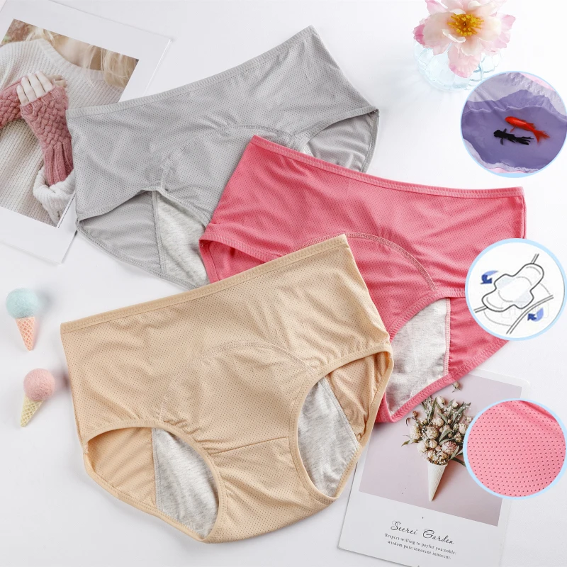 

Menstrual Underwear Cotton Leak Proof Briefs Period Panties Womens Plus Size L-6XL Panty High Waist Physiological Pants 30