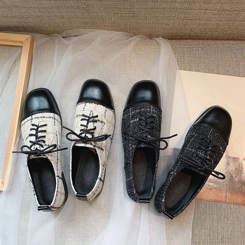 

British Style 2019 Fashion Women's Shoes On Heels Casual Female Sneakers Square Toe Mixed Colors Oxfords Flats Preppy Modis New