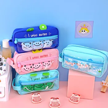 

1 PC Cut Creative Pencil Case Kawaii Canvas Large Capacity Pencilcase For Children School Office DIY Stationary Supplies