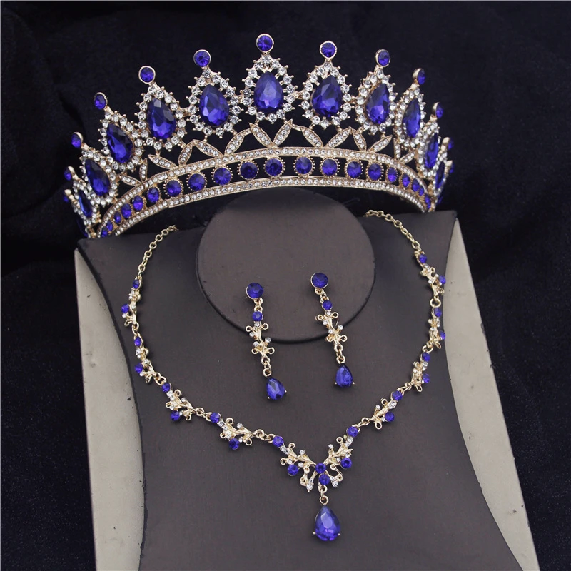 Vintage azul coroa conjuntos de jóias de noiva para mulheres moda tiara  noiva colar conjunto brinco baile casamento vestido acessórios|Conjuntos de  joias| - AliExpress