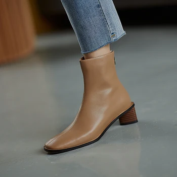 

Zippers Genuine Leather Ladies Ankle Boots Female Band high Heels women Pumps Winter Night Club Party Shoes Woman size 39-40