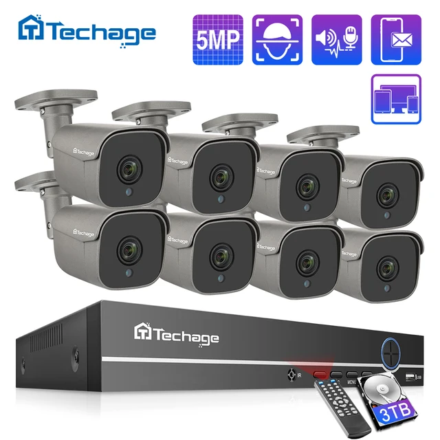 $US $230.30 Techage 8CH 5MP HD POE NVR Kit CCTV System Two Way Audio AI IP Camera IR Cut Outdoor P2P Remote Video Security Surveillance Set
