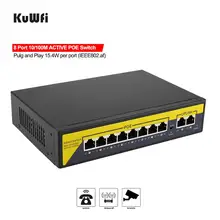 

KuWFi 10 Port Switch,8POE and 2 Uplink , 802.3af/at, 120W Built-in Power, Vlan Up to 250m, Metal Plug & Play Network Switch