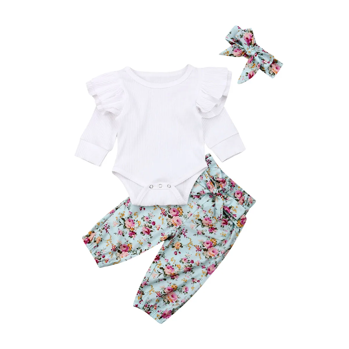 3PCS Newborn Infant Baby Girl Outfits Clothes Set Romper Bodysuit+Pants Leggings