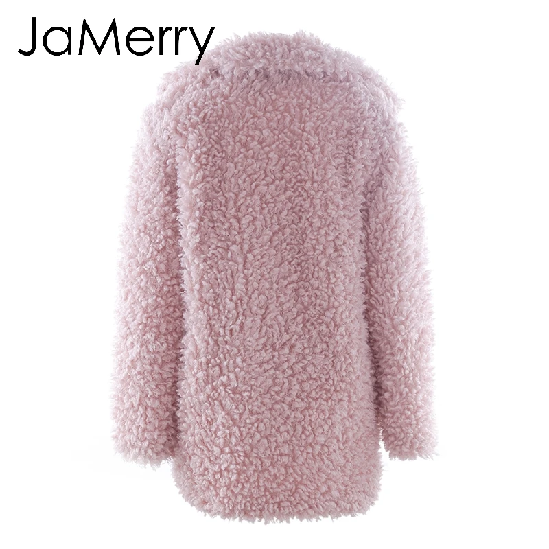 JaMerry/винтажное теплое зимнее пальто из искусственного меха, женская модная уличная одежда, большие размеры, длинное пальто, женское розовое повседневное осеннее пальто, верхняя одежда