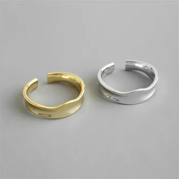 

Ins Minimalist Irregular Concave Gold Real 925 Sterling Silver Rings For Women Fine Jewelry Open Ring High Quality925-868